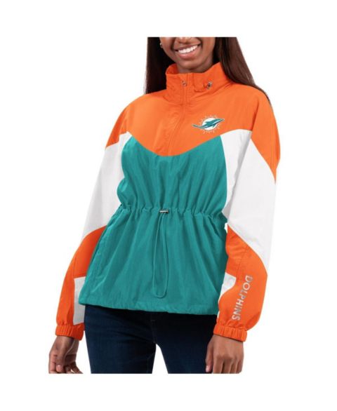Женские куртки G-III 4Her by Carl Banks Women's Aqua, Orange Miami Dolphins Tie Breaker Lightweight Quarter-Zip Jacket