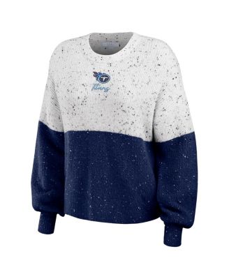 Women's White, Navy Tennessee Titans Color-Block Pullover Sweater
