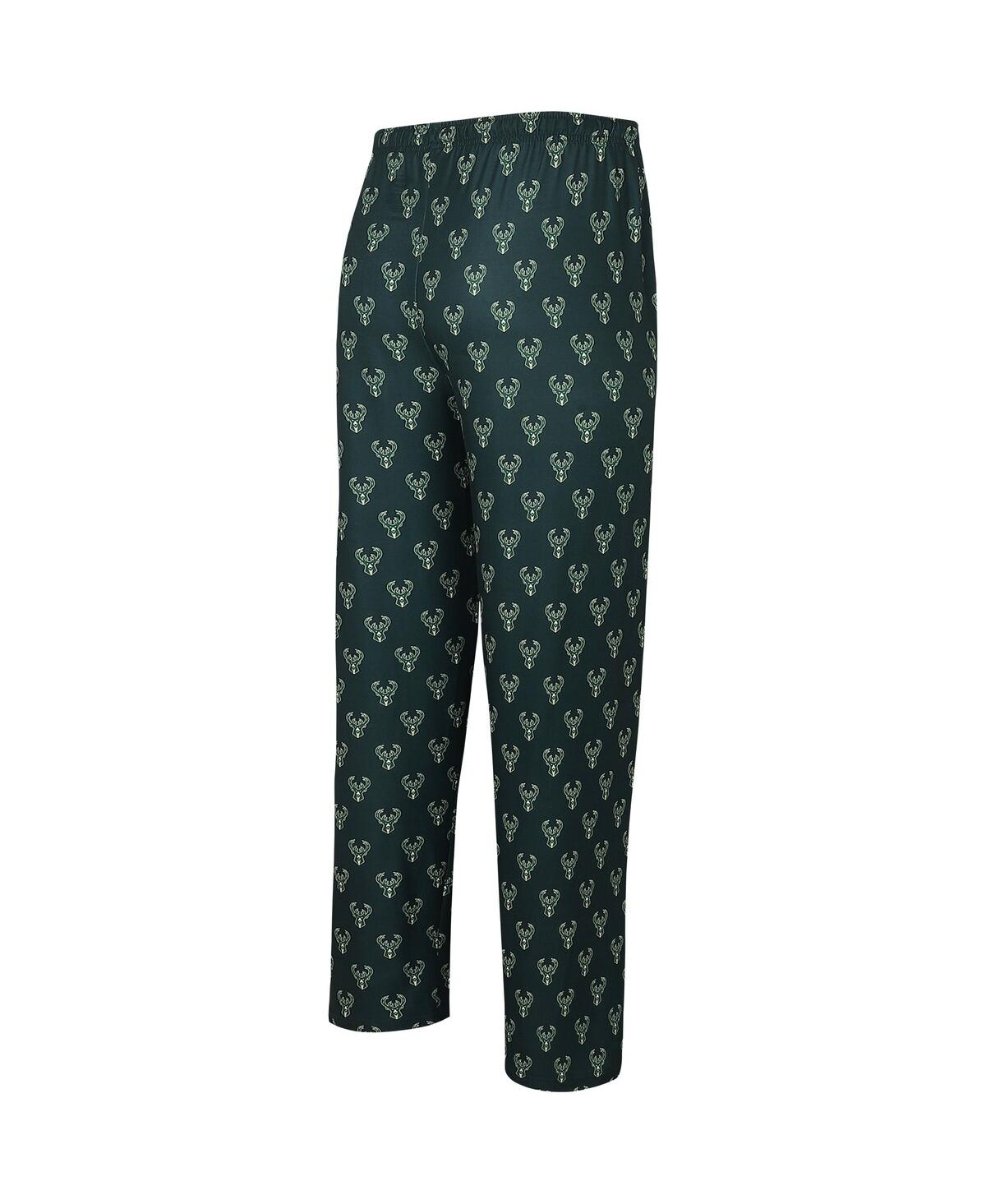 Men's Concepts SportMilwaukee Bucks Allover Logo Print Gauge Sleep Pants - Hunter Green