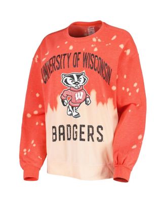 Women's Red Distressed Wisconsin Badgers Twice As Nice Faded Dip-Dye Pullover Long Sleeve Top
