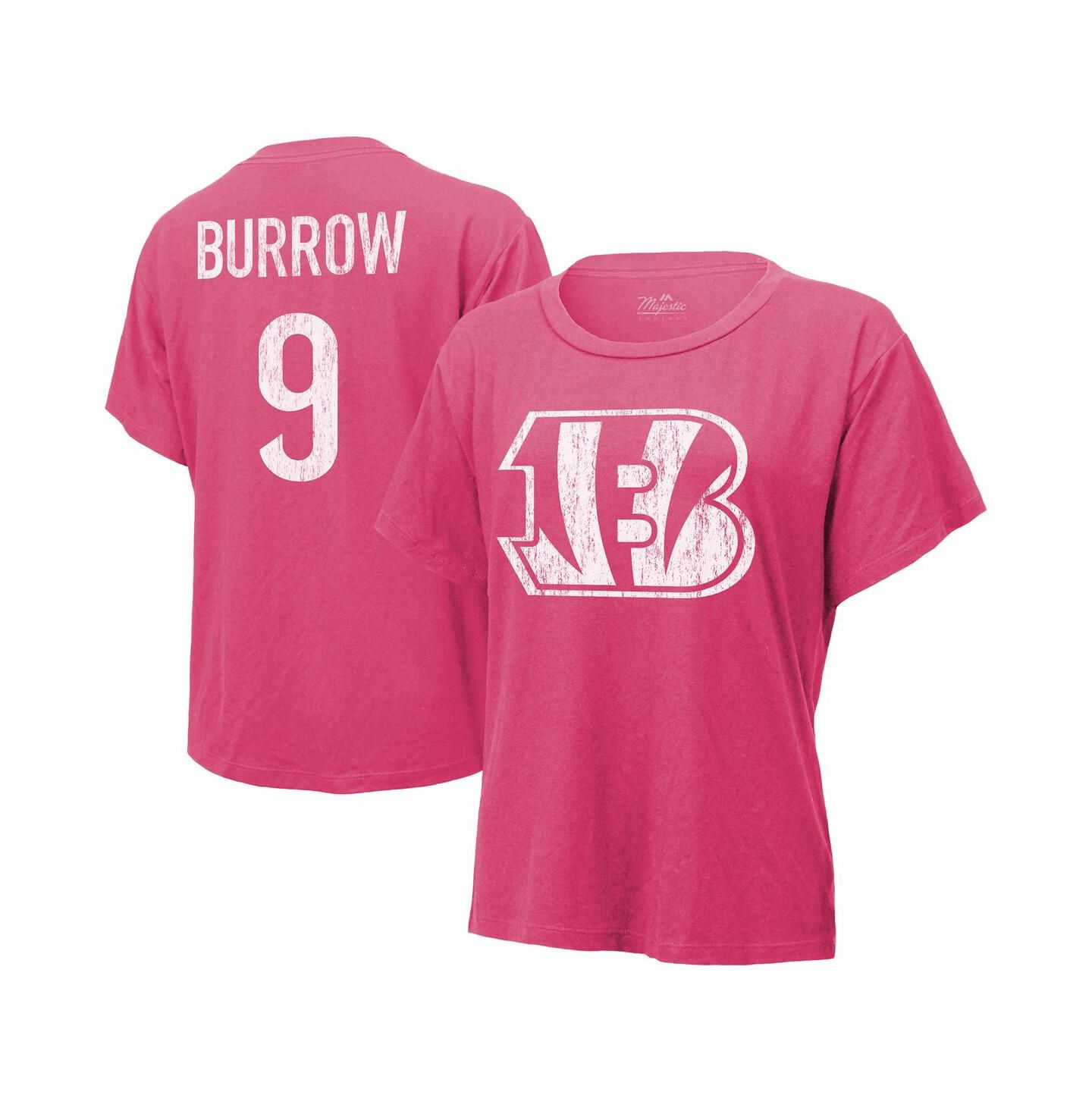 Женская футболка Majestic Threads Joe Burrow Pink Distressed Cincinnati Bengals Name and Number — фото 1