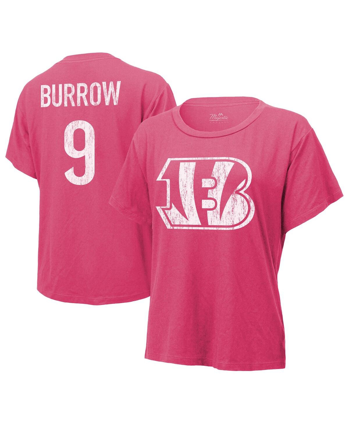 Women's Majestic Threads Joe Burrow Pink Distressed Cincinnati Bengals Name and Number T-shirt - Pink