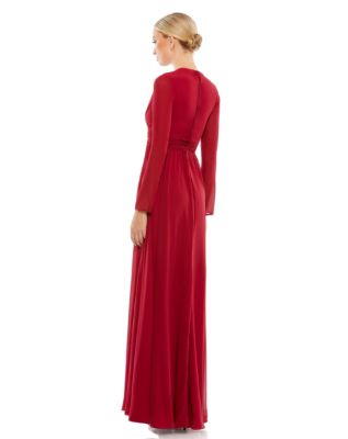 Mac Duggal 花付きエンベリッシュVネックロングドレスブラック Beaded & Embellished Dresses and Gowns - Mac Duggal