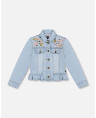 Deux Par Deux Jean Jacket With Embroidery - Light Blue Denim Deux Par Deux Jean Jacket With Embroidery - Light Blue Denim
