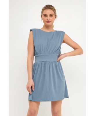 Women's Shoulder Pad Mini with Smocked Waist Dress