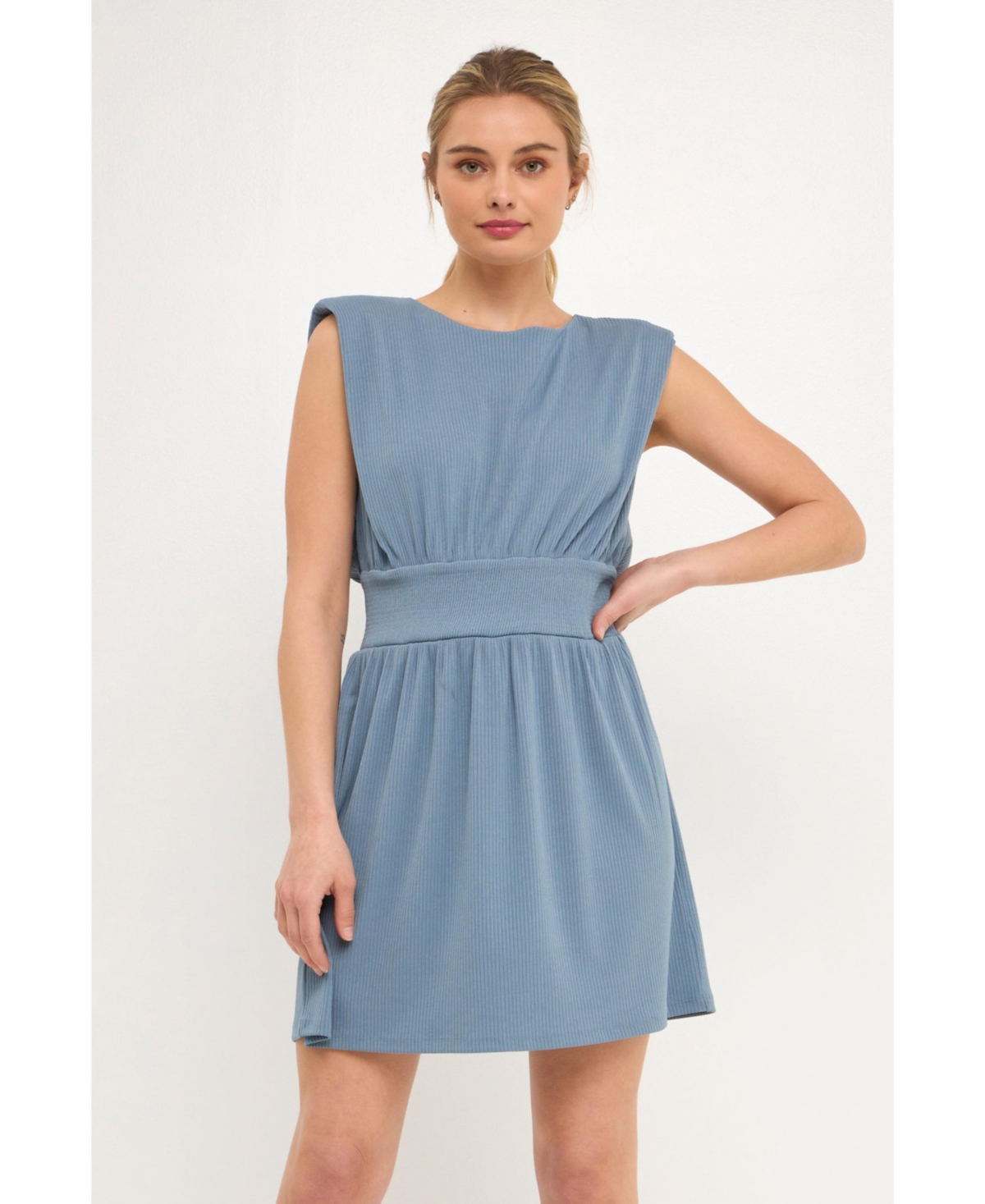 endless rose Women's Shoulder Pad Mini with Smocked Waist Dress