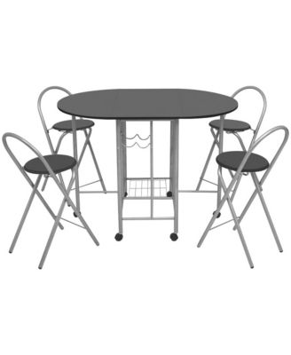 Dining Set Black and silver MDF and powder-coated iron Compact