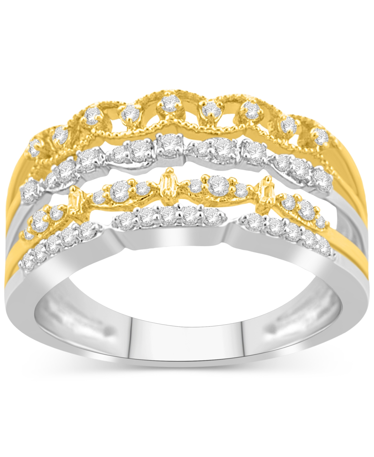 Shop Macy's Diamond Multirow Statement Ring (1/3 Ct. T.w.) In Sterling Silver & Gold-plate In Sterling Silver  Gold-plate