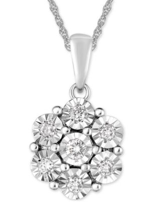Macy's - Diamond Miracle Plate Floral Cluster 18" Pendant Necklace (1/4 ct. t.w.) in Sterling Silver
