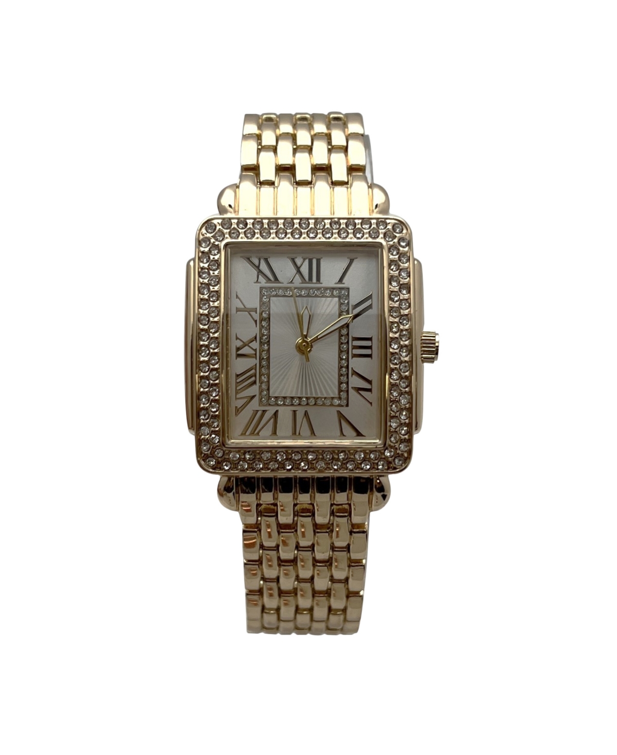 Silver Square and Rhinestones Metal Band Women Watch - Yellow