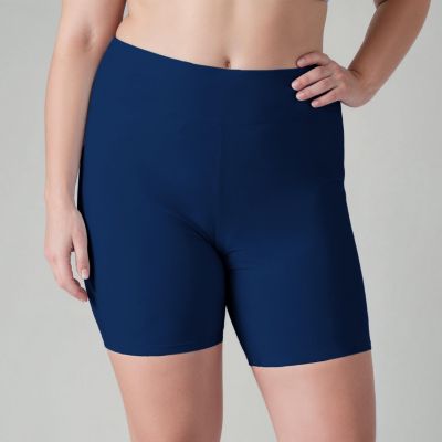 Plus Size Chlorine Resistant High Waisted Mid-Thigh Swim Shorts