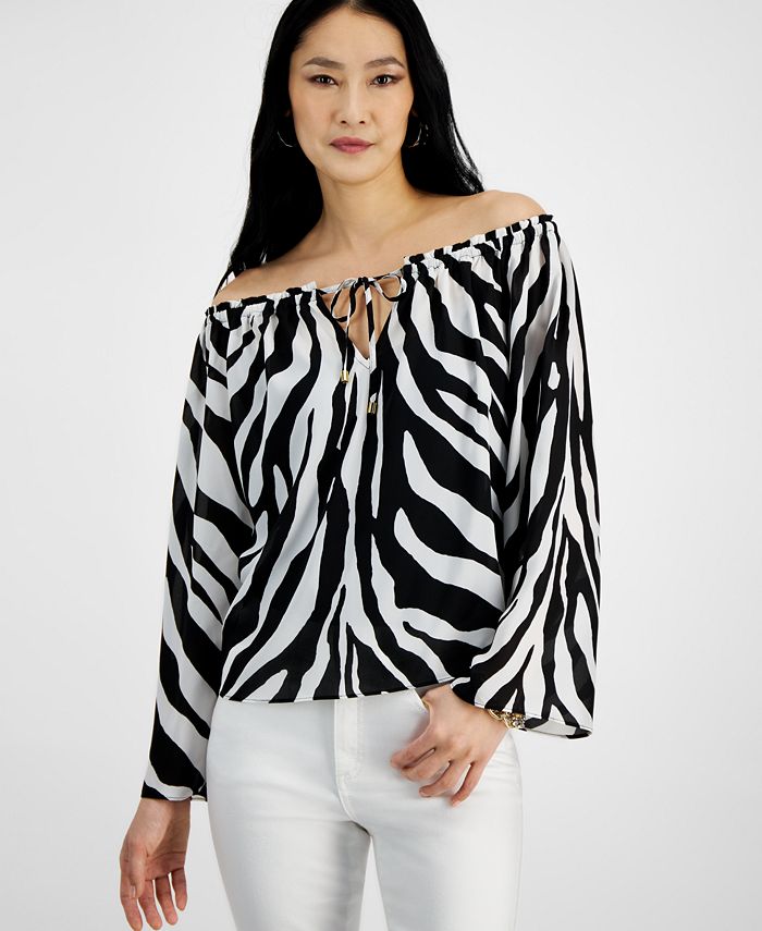 Petite Zebra Print Off The Shoulder Blouse Created for Macy s