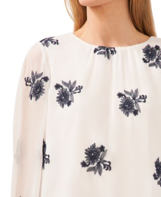 Women's Floral Print Smocked Cuff Blouse