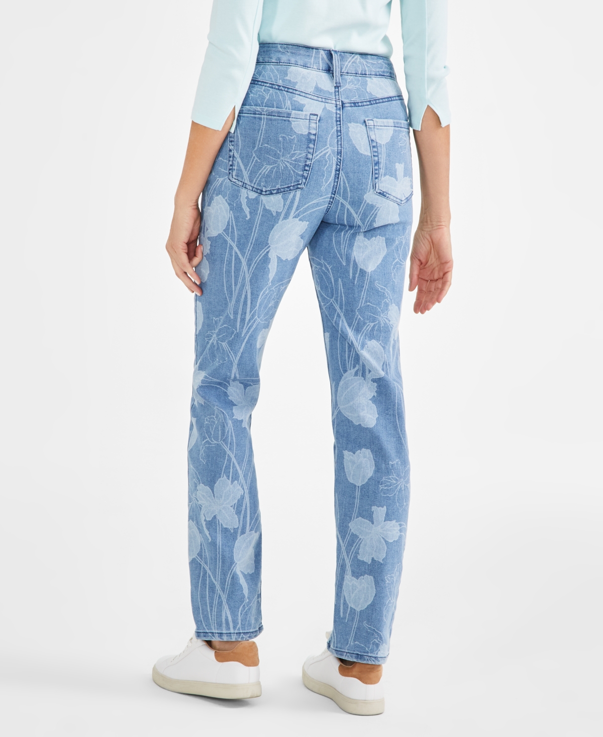 Style & Co Petite Tulip Printed High Rise Natural Straight Jeans, Created for Macy's