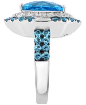 EFFY&reg; Blue Topaz (7-1/2 ct. t.w.) & White Topaz (1 ct. t.w.) Halo Ring in Sterling Silver