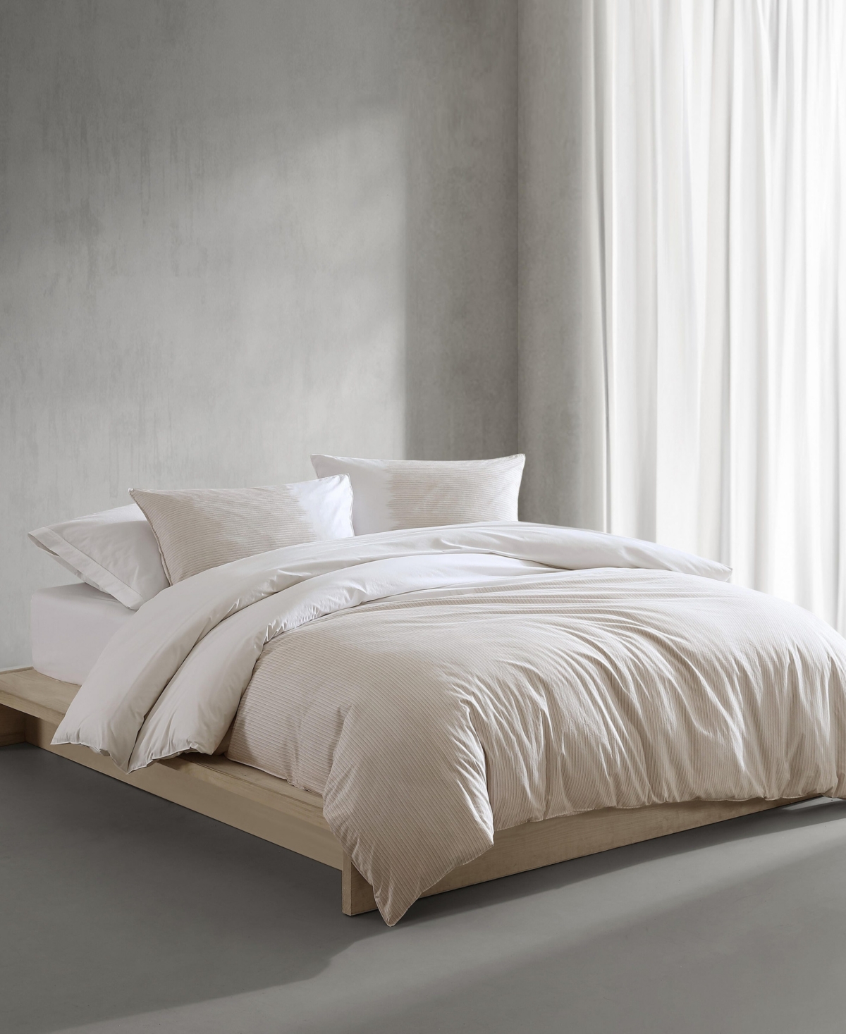 Shop Calvin Klein Ikat Pinstripe Cotton Percale 3 Piece Comforter Set, King In White,neutral Pink