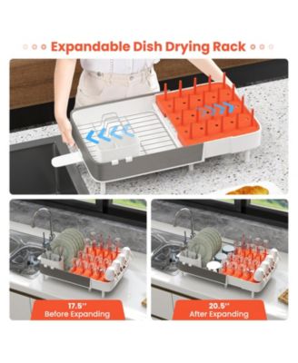 Expandable Dish Drying Rack Adjustable Dual-Part Dish Drainer with Detachable Utensil Holder