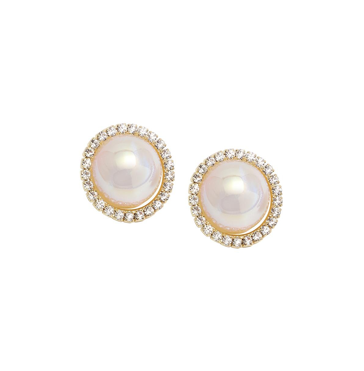 Women's White Circular Stud Earrings - White