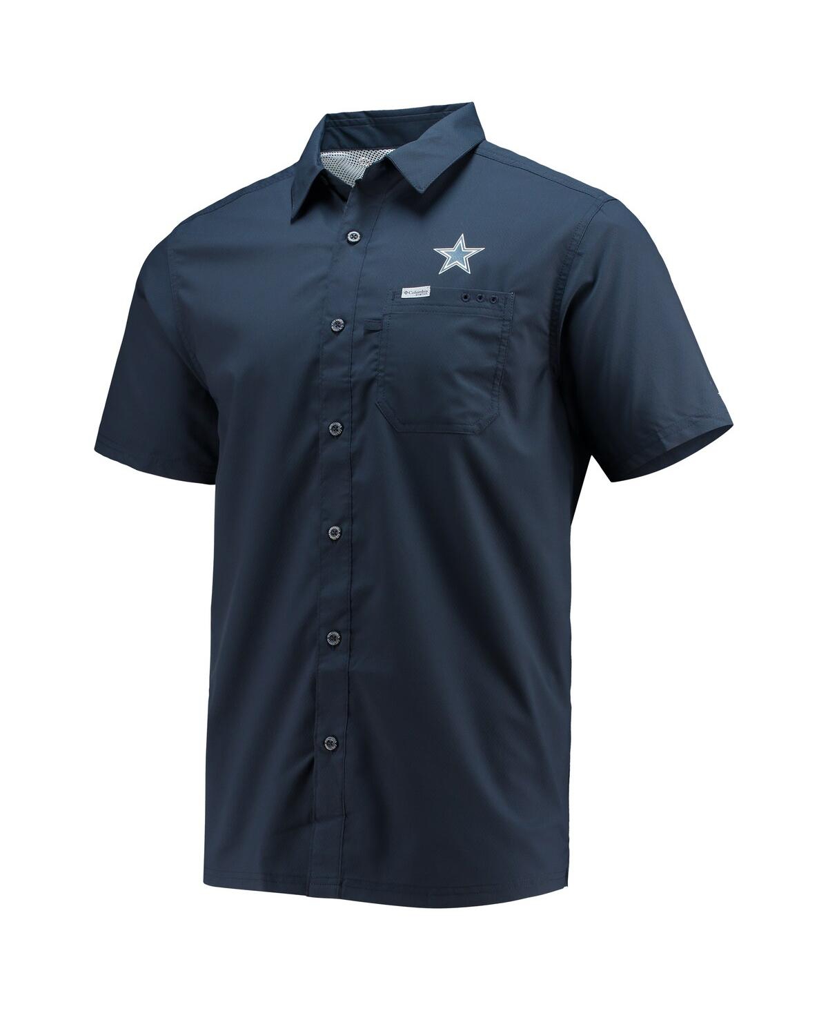 Shop Columbia Men's  Navy Dallas Cowboys Slack Tide Fish Omni-shade Button-up Shirt