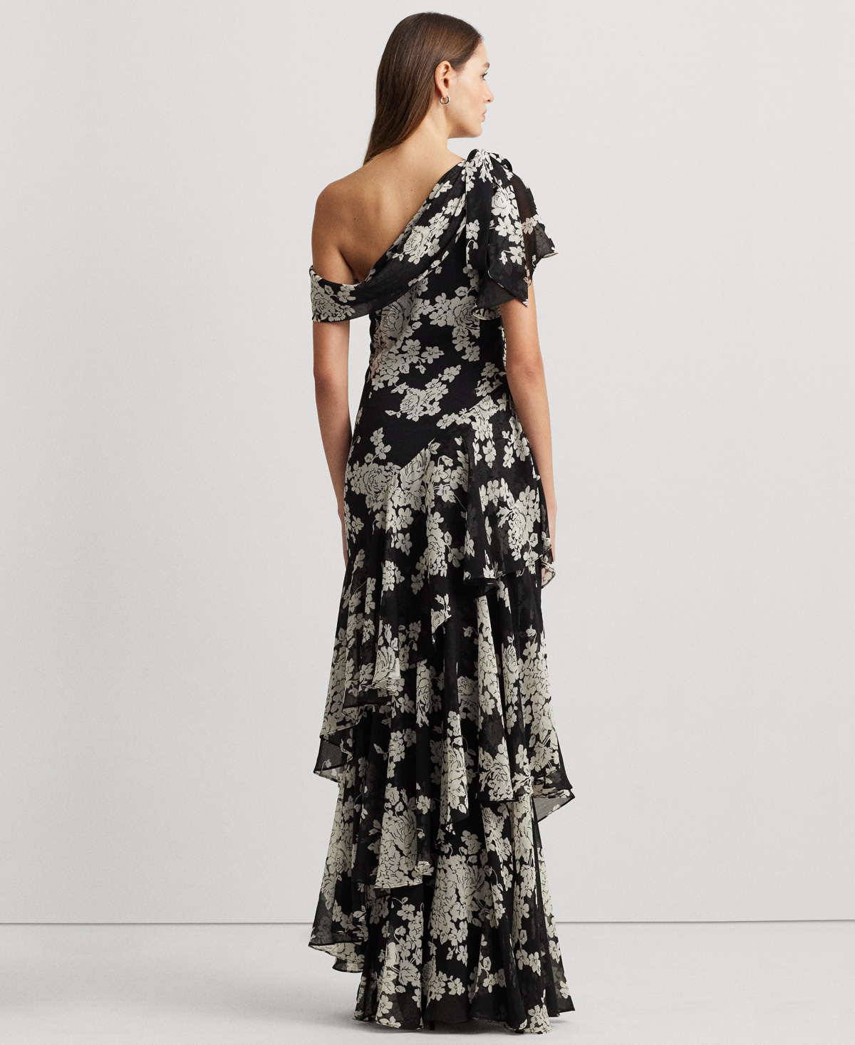 Shop Lauren Ralph Lauren Women's One-shoulder Floral Gown In Black,cream