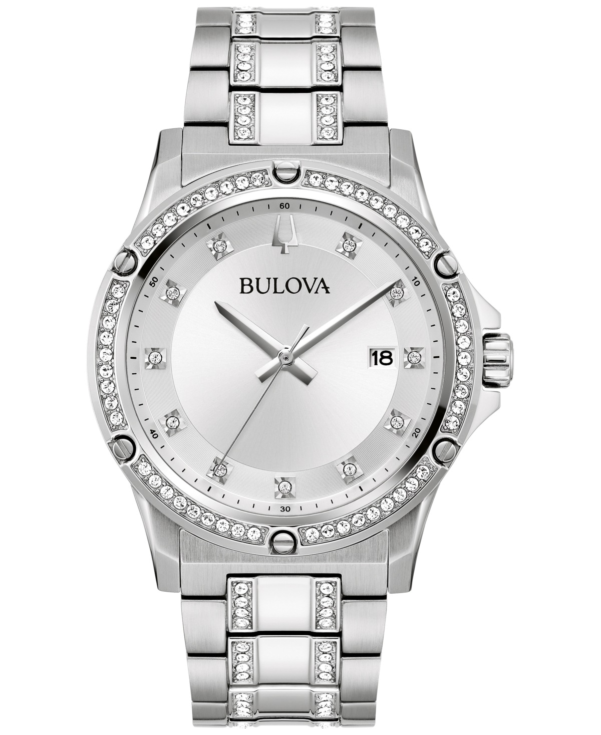 Shop Bulova Men's Crystal Stainless Steel Bracelet Watch 42mm Gift Set In Silver-tone