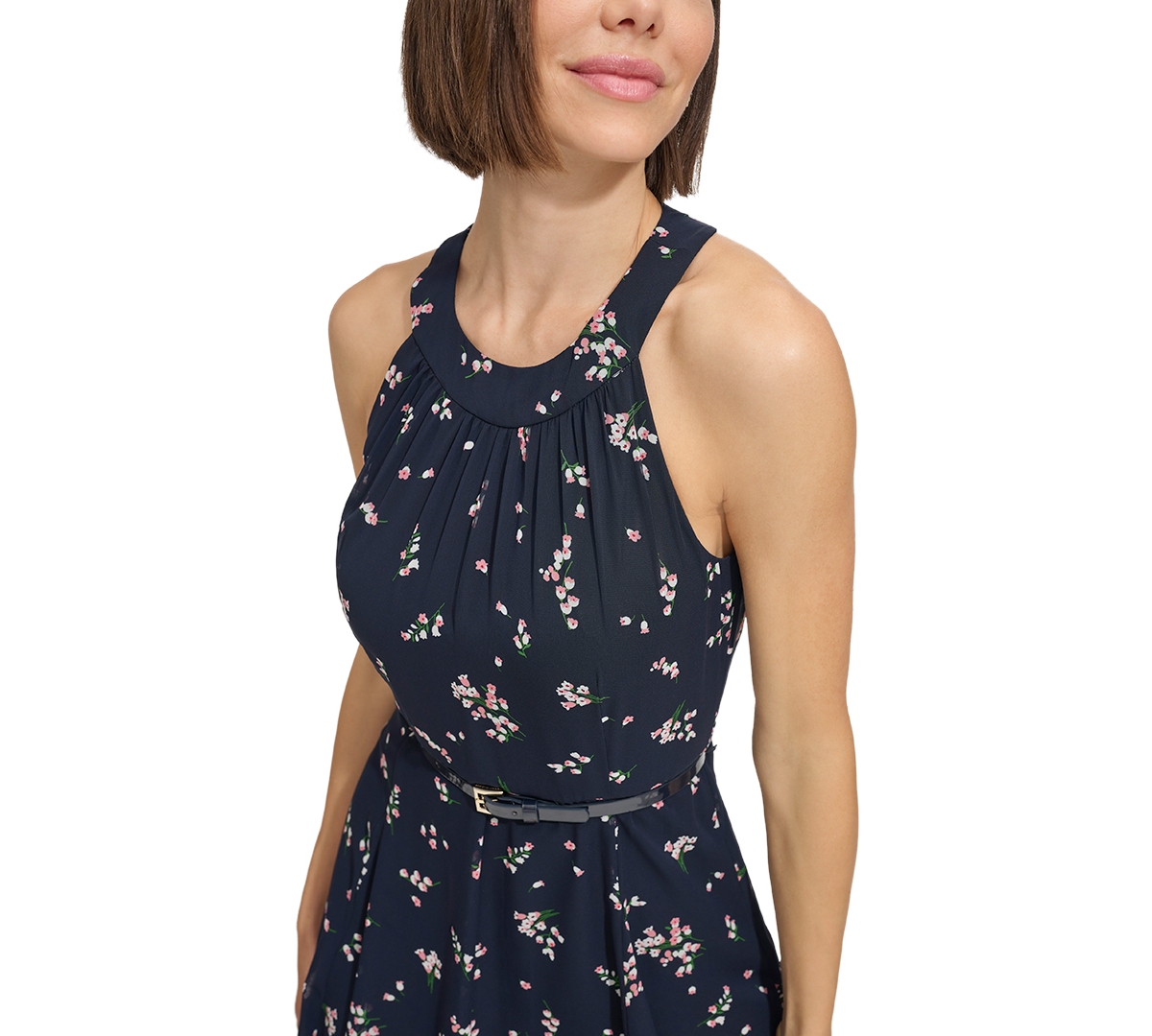Tommy hilfiger printed belted halter midi dress 2025
