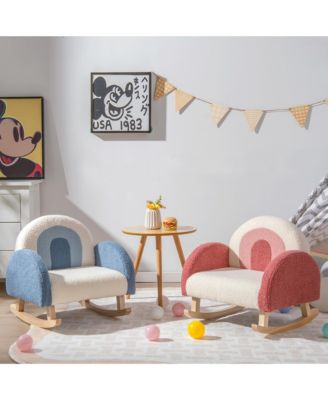 Kids Rocking Chair Children Armchair Velvet Upholstered Sofa w/ Solid Wood Legs