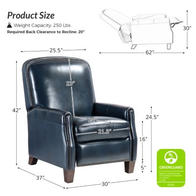 Hickey Modern Genuine Leather Recliner with Nailhead Trim