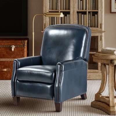 Hickey Modern Genuine Leather Recliner with Nailhead Trim