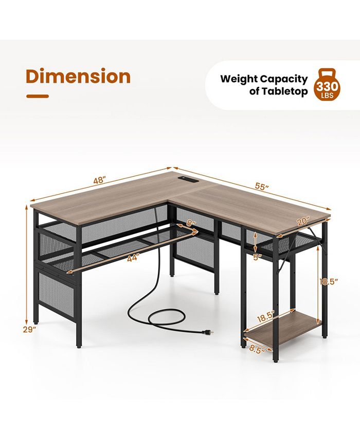 Costway Reversible LShaped Computer Desk with Charging Station