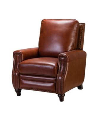 Bellino Mid Century Modern Genuine Leather Recliner with Nailhead Trim