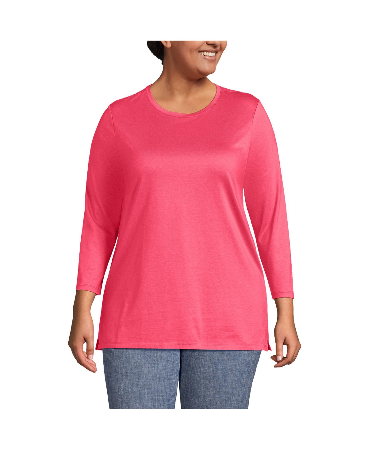 Plus Size 3/4 Sleeve Cotton Supima Tunic - Rouge pink