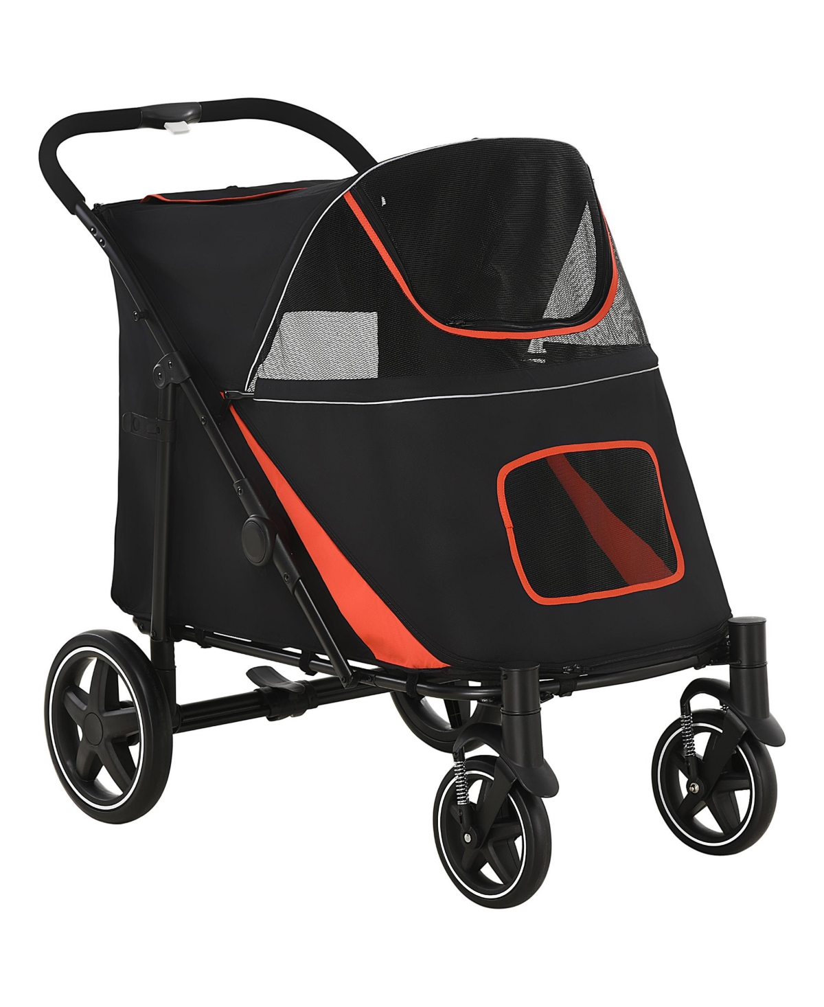 Paw Hut 1-Click Foldable Doggy Stroller for Medium Large Dogs, Pet Stroller with Storage, Smooth Ride with Shock Absorption, Mesh Window, Safety Leash