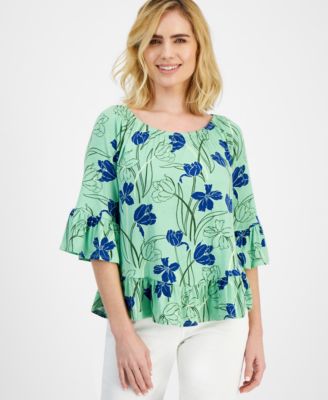 Style & Co - Petite Tulip Menagerie On/Off Knit Top, Created for Macy's