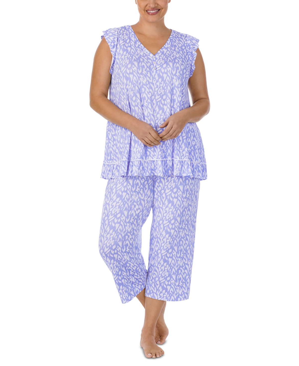 Ellen Tracy Plus Size 2-pc. Printed Cropped Pajamas Set In Periwinkle Print