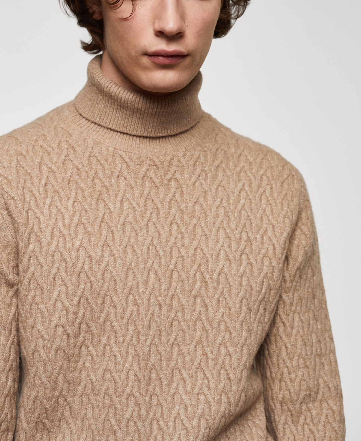 Shop Mango Men's Braided Turtleneck Sweater In Medium Brown