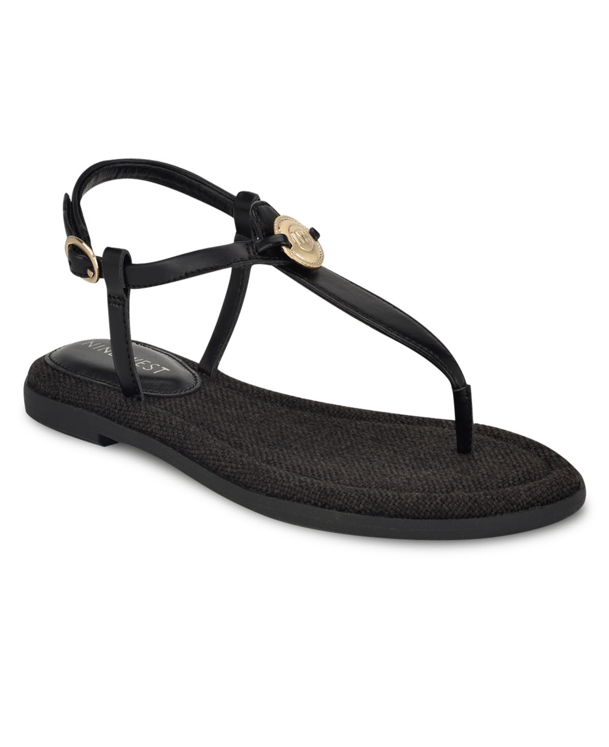 Shop Nine West Women's Dayna Round Toe Casual Flat Sandals In Black