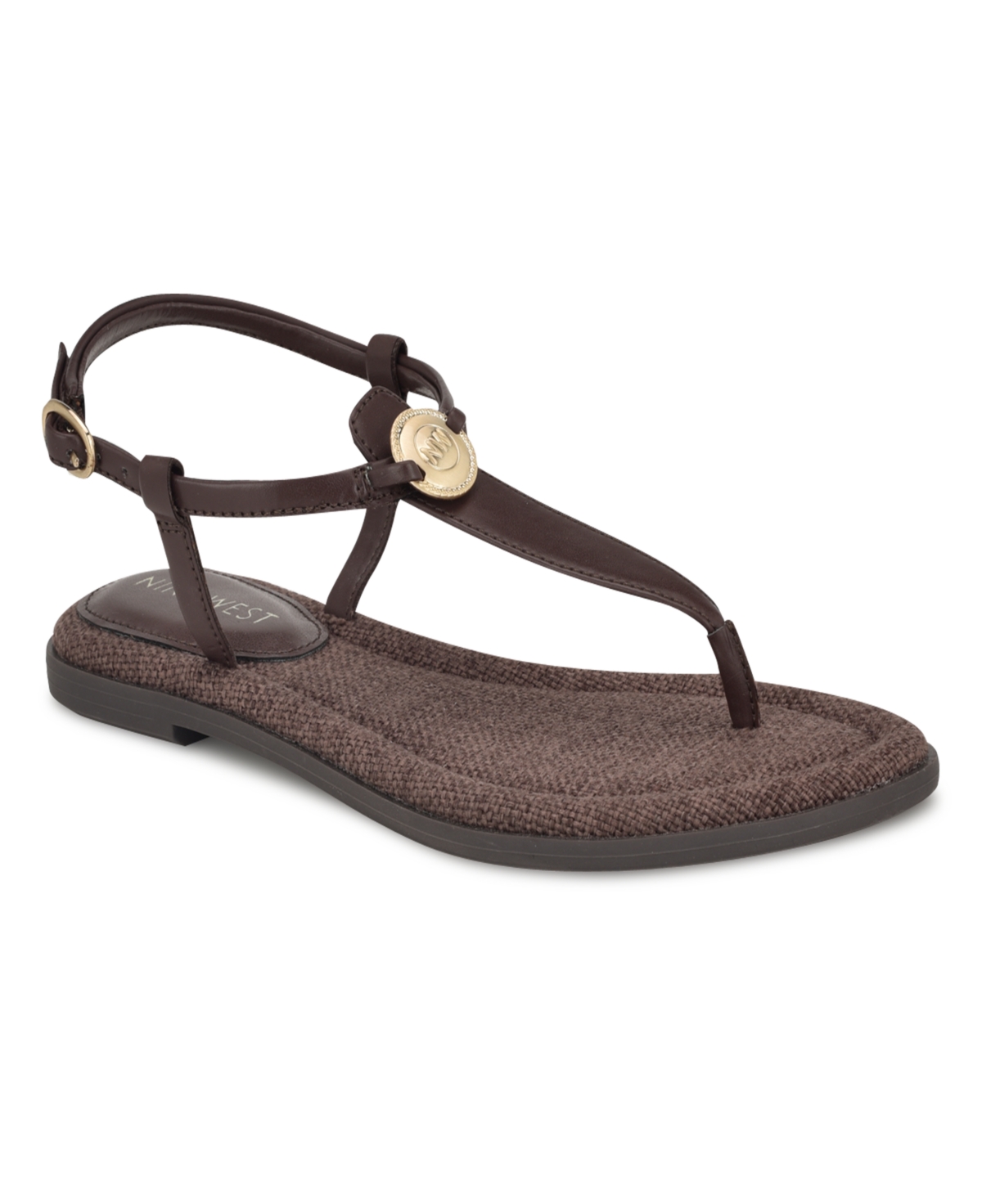 Shop Nine West Women's Dayna Round Toe Casual Flat Sandals In Dark Brown