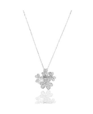 Suzy Levian Sterling Silver Cubic Zirconia Multi Flower Cluster Pendant Necklace