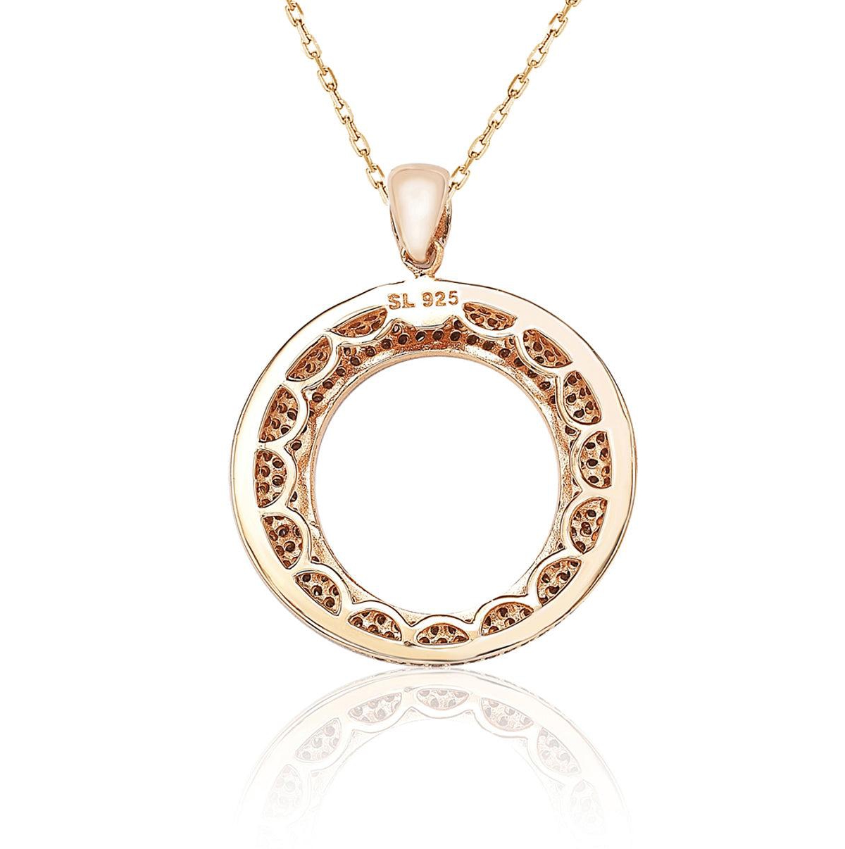 Suzy Levian Sterling Silver Brown Cubic Zirconia Pave Circle Pendant