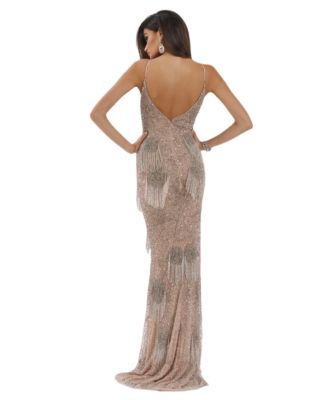 Women's Danika Floral Beaded Sheath Beaded Dress with Beaded Fringe