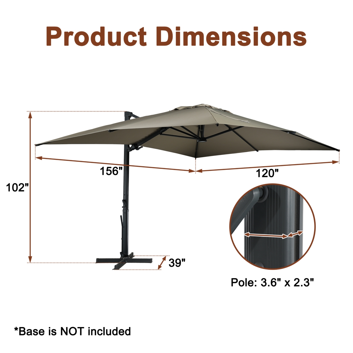 Mondawe 13ft Square Solor Led Cantilever Patio Umbrella for Outdoor Shade
