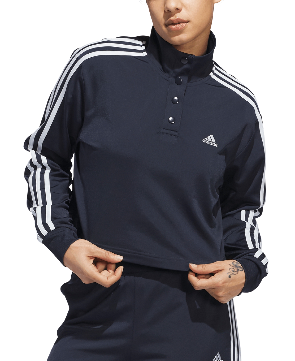 Adidas Originals Women's Quarter-snap-up Tricot Pullover Top In Ink