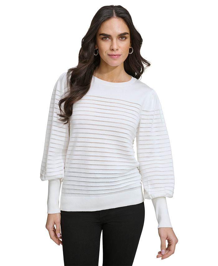 Calvin Klein Women's Blouson-Sleeve Striped Sweater - Macy's