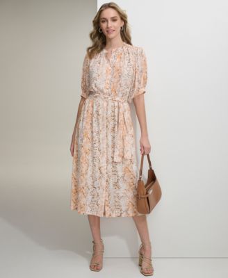 Calvin Klein - Women's Printed Tie-Waist Shirtdress