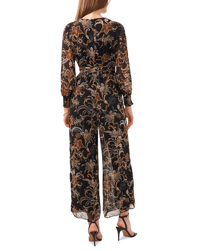 Vince Camuto Women's Printed Surplice Smocked Cuff Jumpsuit - Macy's