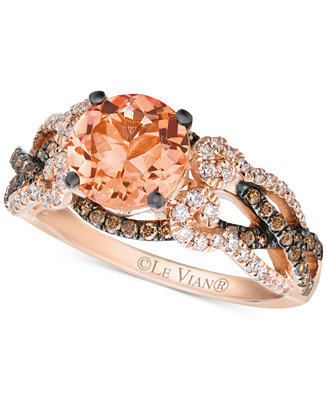 Le Vian Peach Morganite (1-3/8 ct. t.w.) and Diamond (5/8 ct. t.w.) Ring in 14k Rose Gold - Macy's
