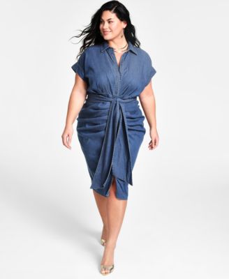 Denim tie front dress best sale