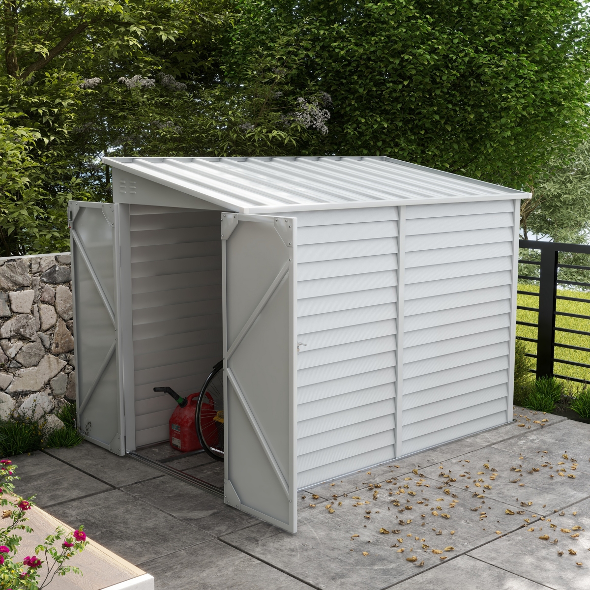 Outsunny 5' x 9' Metal Outdoor Storage Shed with Base Lockable Doors,- White