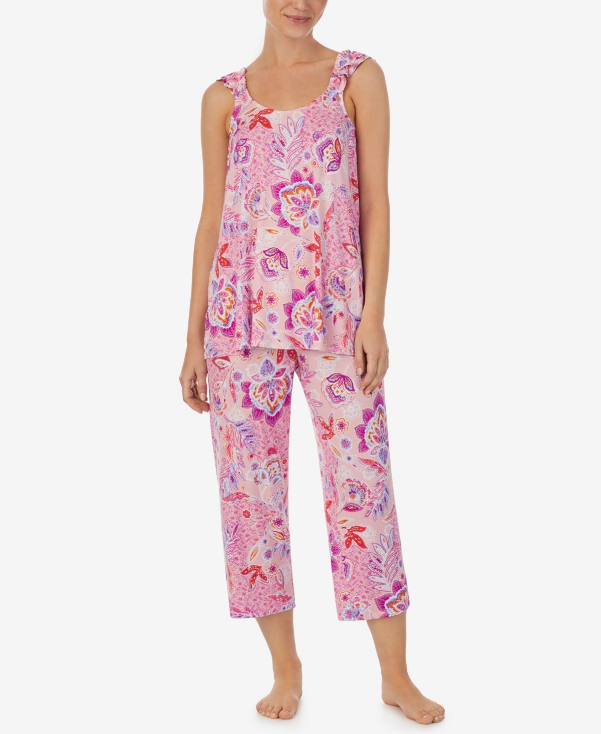 Shop Ellen Tracy Women's Sleeveless Top And Cropped Pants 2-pc. Pajama Set In Pink Floral